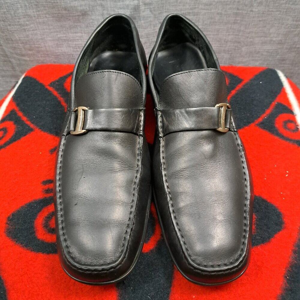 %Salvatore Ferragamo Black Leather Slip-On Loafers Size 11 Men / D3
